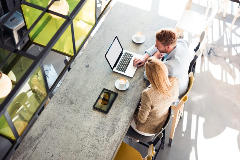 Young businesswoman and man having a conversation